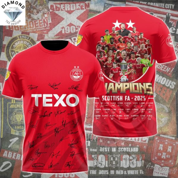 Aberdeen Fc Champions Scottish FA 2025 Signature 3D T-Shirt