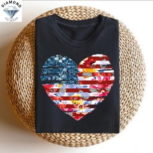 Floral Heart American Flag Shirt