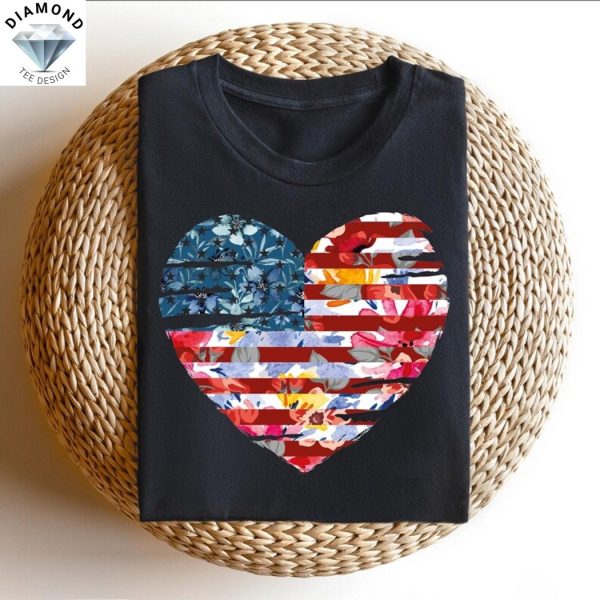 Floral Heart American Flag Shirt