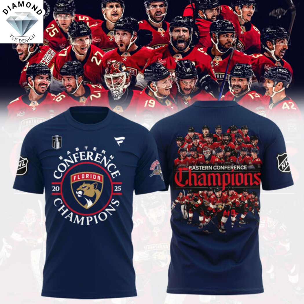 Florida Panthers 2025 Eastern Conference Champions 3D T-Shirt - Blue Florida Panthers 2025 Eastern Conference Champions 3D T-Shirt - Blue