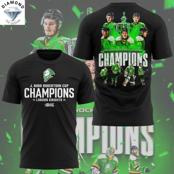 J Ross Robertson Cup Champions 2025 London Knights Back To Back 3D T-Shirt – Black