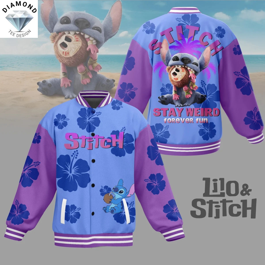 Lilo & Stitch Stay Weiro Forever Fun Baseball Jacket Lilo & Stitch Stay Weiro Forever Fun Baseball Jacket
