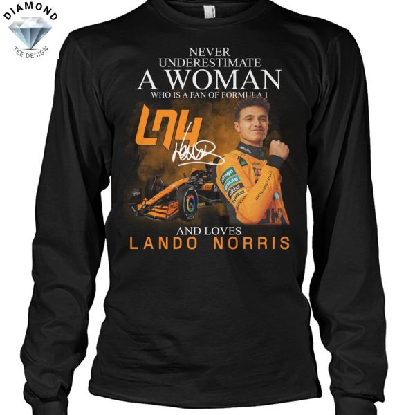 Never Underestimate A Woman Who Is A Fan Of Formula 1 And Loves Lando Norris Signature Unisex T-Shirt