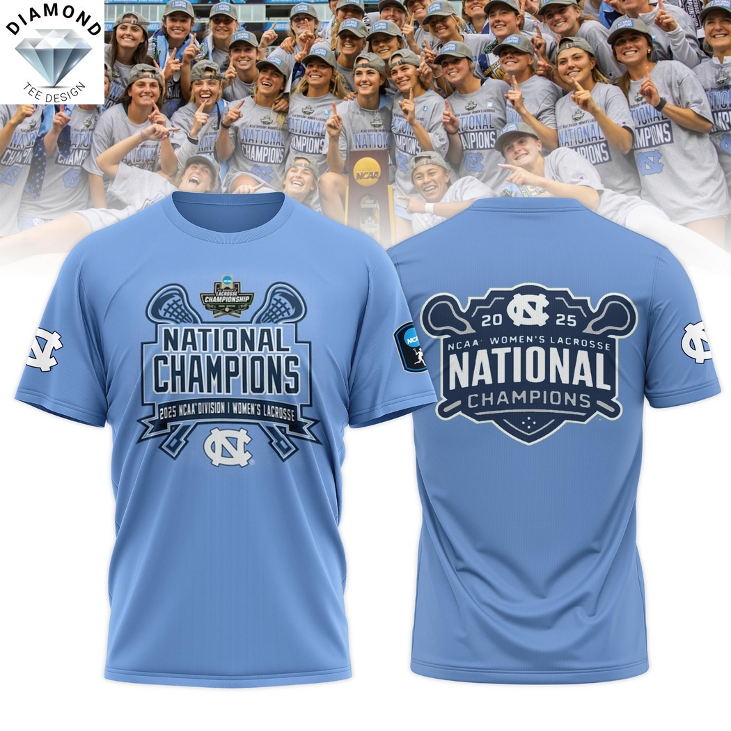 North Carolina Tar Heels 2025 NCAA WoMens Lacrosse National Champions 3D T-Shirt - Blue North Carolina Tar Heels 2025 NCAA WoMens Lacrosse National Champions 3D T-Shirt - Blue