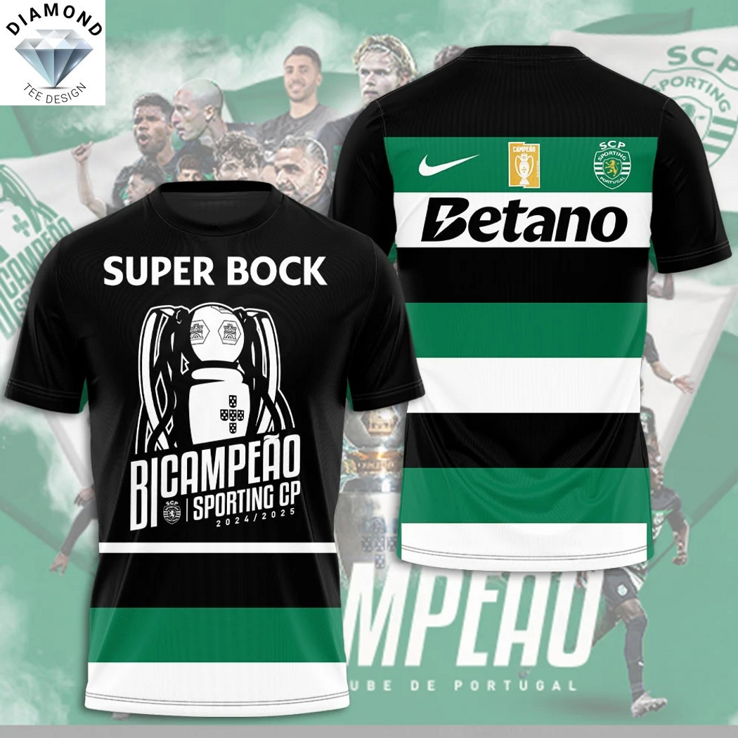 Sporting Lisbon Super Bock 2024-2025 Back To Back Champions 3D T-Shirt Sporting Lisbon Super Bock 2024-2025 Back To Back Champions 3D T-Shirt