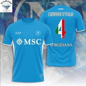 SSC Napoli Campione D Italia 2025 Sorgesana 3D T-Shirt – Blue