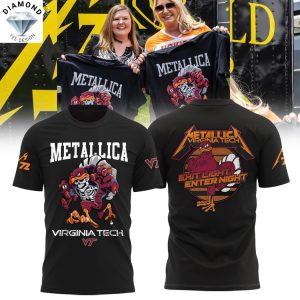 Virginia Tech Hokies Metallica Exit Light Enter Night 3D T-Shirt – Black
