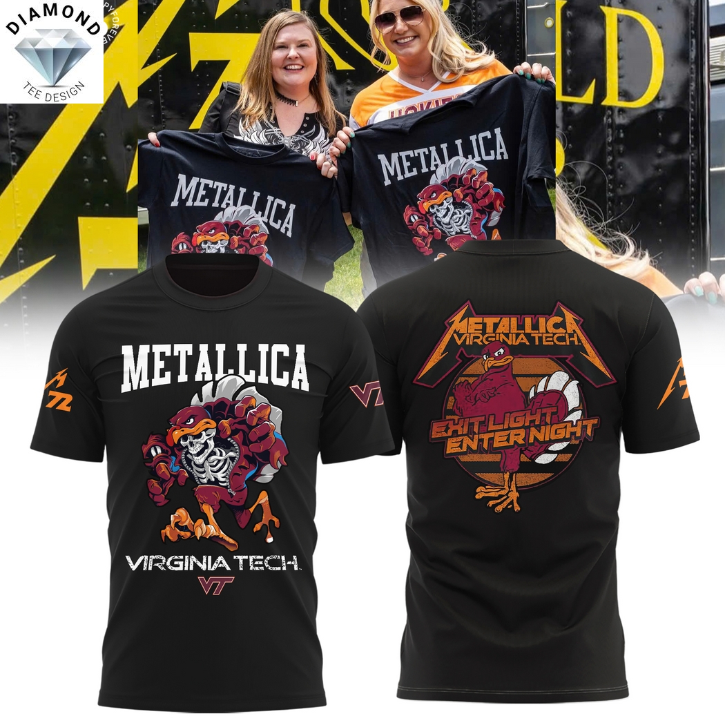 Virginia Tech Hokies Metallica Exit Light Enter Night 3D T-Shirt - Black Virginia Tech Hokies Metallica Exit Light Enter Night 3D T-Shirt - Black