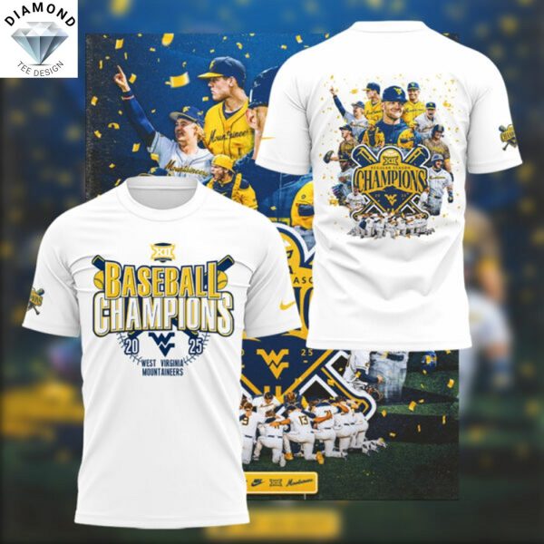 West Virginia Mountaineers Regular Season Baseball Champions 2025 3D T-Shirt – White