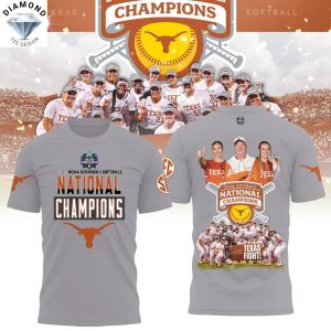 2025 NCAA Division Softball National Champions Texas Longhorns Texas Fight 3D T-Shirt – Grey