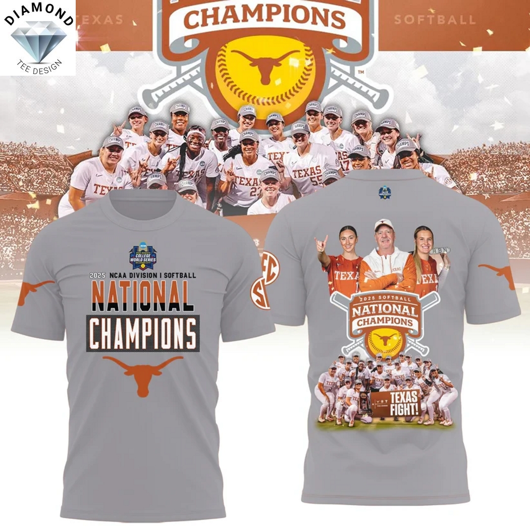 2025 NCAA Division Softball National Champions Texas Longhorns Texas Fight 3D T-Shirt - Grey 2025 NCAA Division Softball National Champions Texas Longhorns Texas Fight 3D T-Shirt - Grey