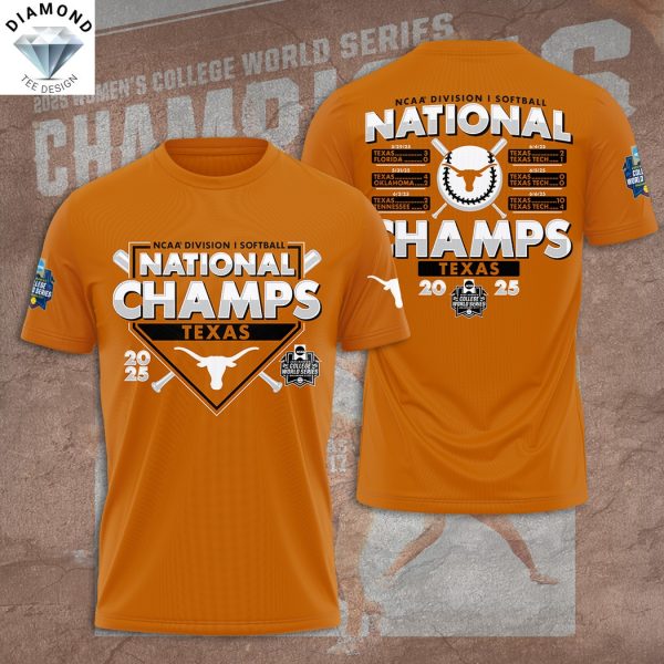 2025 NCAA Softball Women College World Series Champions Texas Longhorns 3D T-Shirt – Orange
