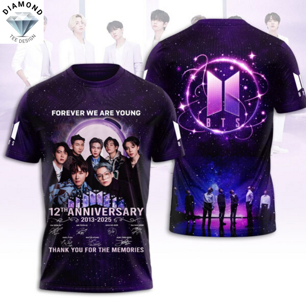 BTS Forever We Are Young 12th Anniversary 2013-2025 Signature Thank You For The Memories 3D T-Shirt BTS Forever We Are Young 12th Anniversary 2013-2025 Signature Thank You For The Memories 3D T-Shirt