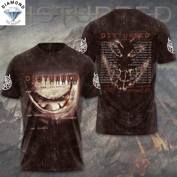 Disturbed The Sickness 2025 Tour 3D T-Shirt