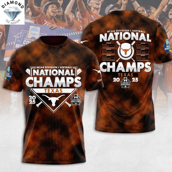 NCAA 2025 Softball Women College World Series Champions Texas Longhorns 3D T-Shirt