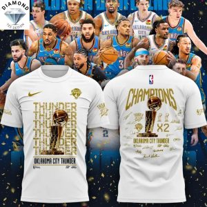 Oklahoma City Thunder Champions 2025 X2 Signature 3D T-Shirt – White