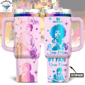 Personalized Jimi Hendrix Tumbler With Handle And Straw