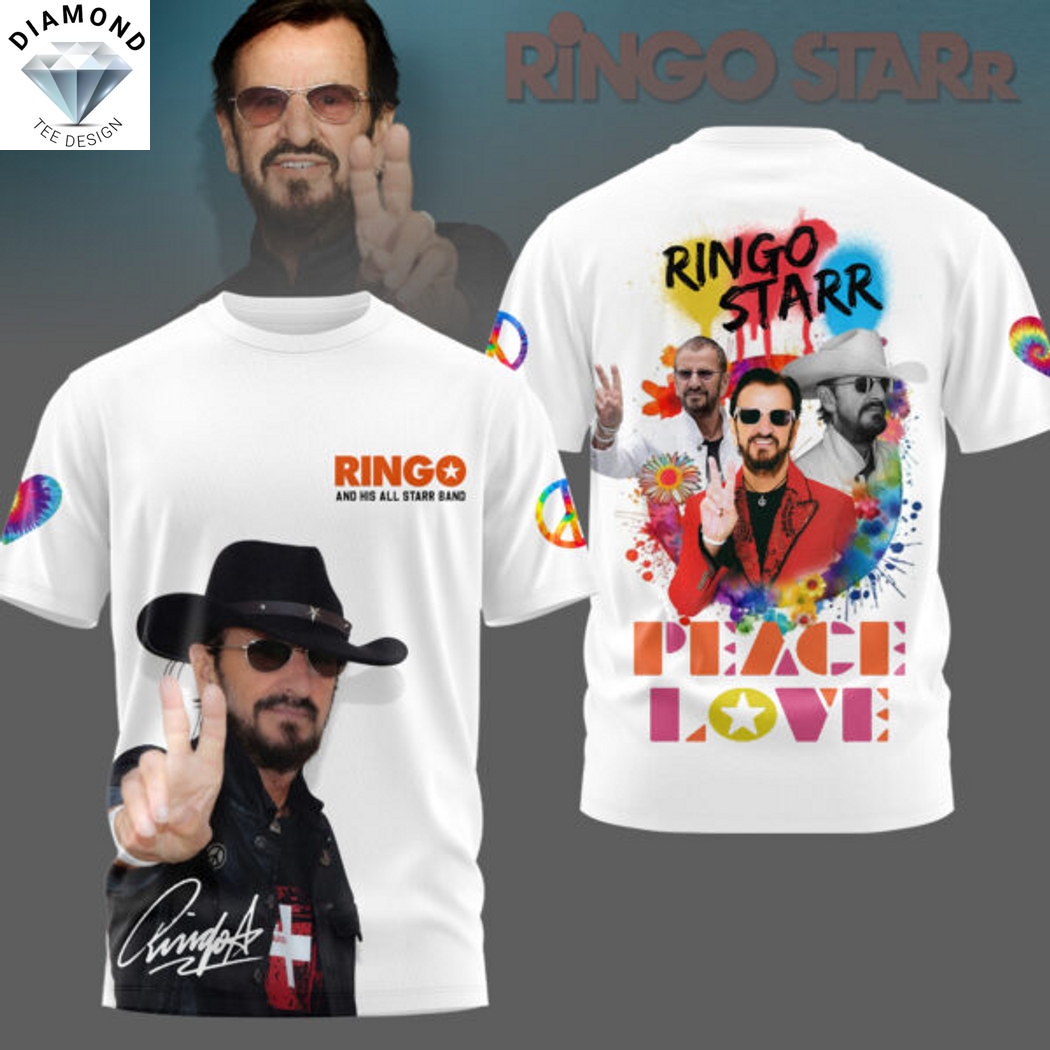Ringo Starr Peace Love Signature 3D T-Shirt Ringo Starr Peace Love Signature 3D T-Shirt