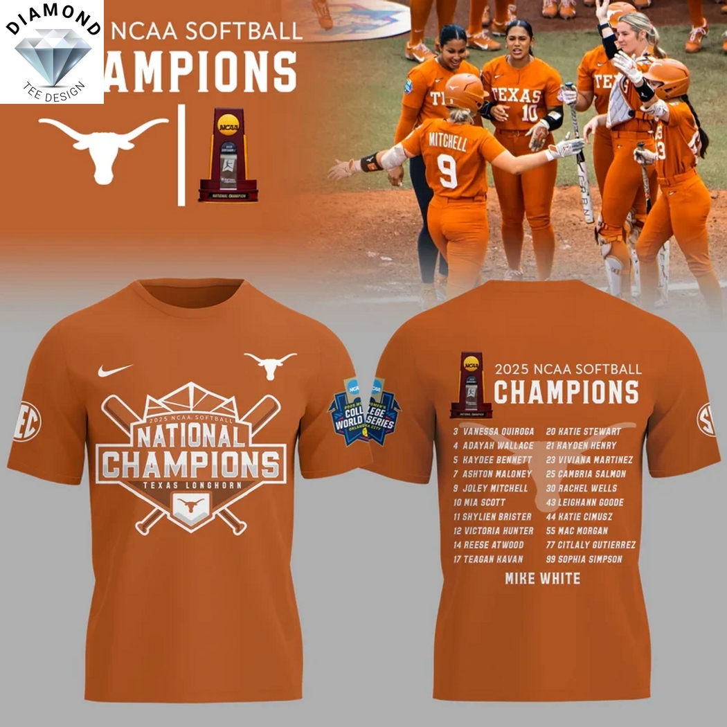 Texas Longhorns Softball Women College World Series 2025 Champions Mike White 3D T-Shirt Texas Longhorns Softball Women College World Series 2025 Champions Mike White 3D T-Shirt