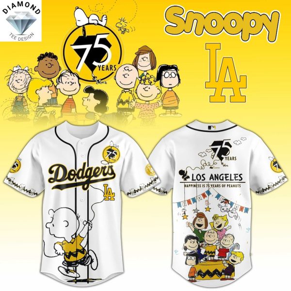 Los Angeles Dodgers Happiness 75 Years Peanuts Baseball Jersey