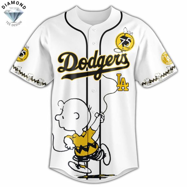 Los Angeles Dodgers Happiness 75 Years Peanuts Baseball Jersey