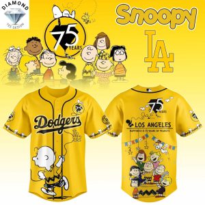 Los Angeles Dodgers Happiness 75 Years Peanuts Baseball Jersey – Gold