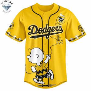 Los Angeles Dodgers Happiness 75 Years Peanuts Baseball Jersey – Gold