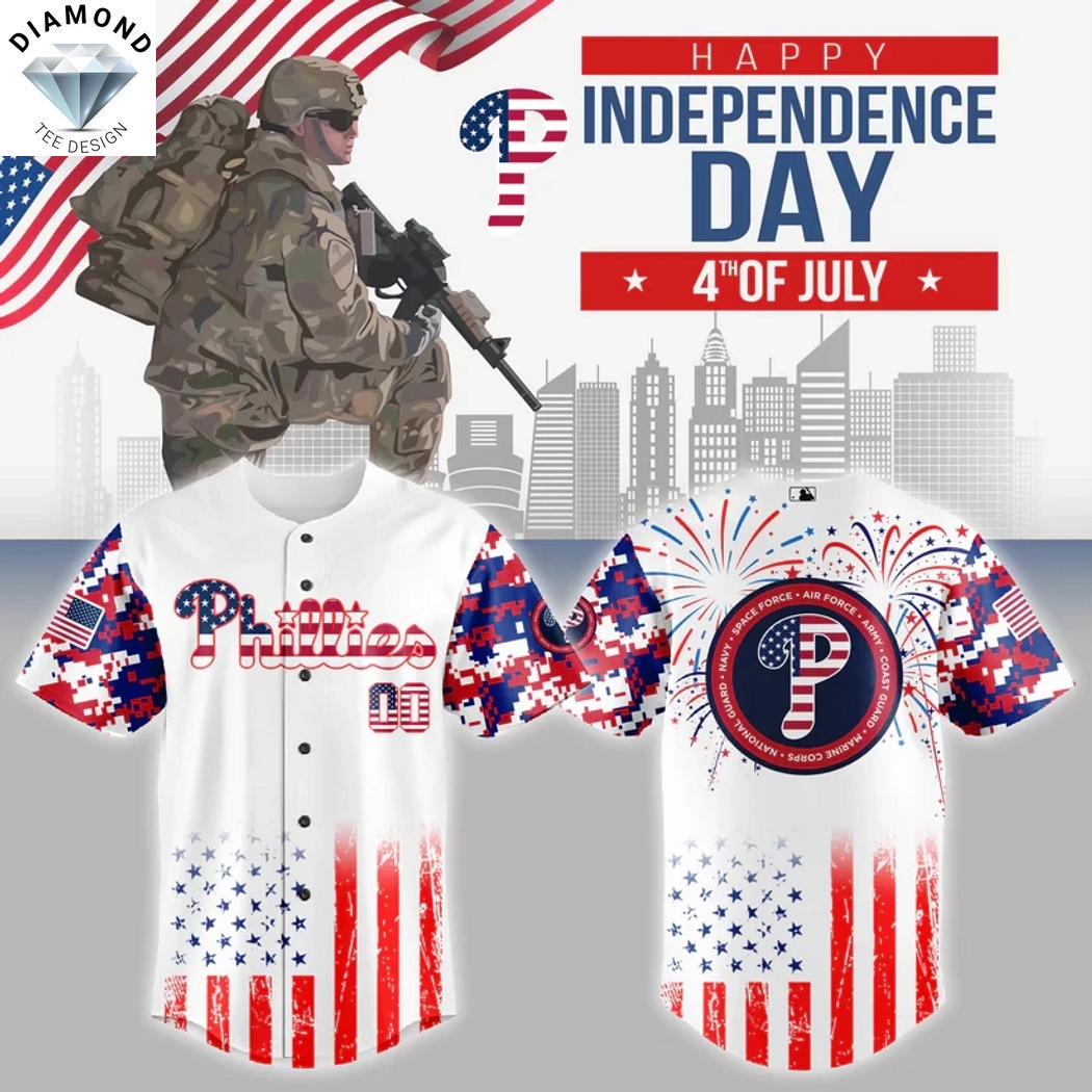 Personalized Philadelphia Phillies x The 4th of July x Military Baseball Jersey Personalized Philadelphia Phillies x The 4th of July x Military Baseball Jersey
