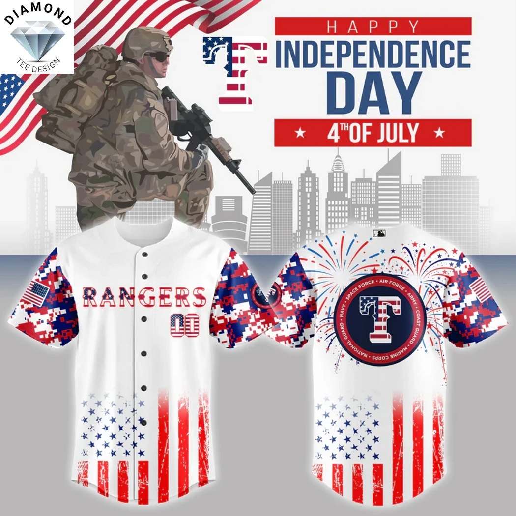 Personalized Texas Rangers x The 4th of July x Military Baseball Jersey Personalized Texas Rangers x The 4th of July x Military Baseball Jersey
